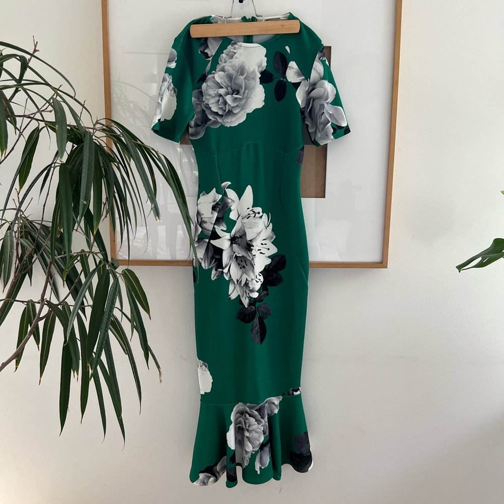 COPY - ASOS Green Floral Midi Dress with Peplum Hem